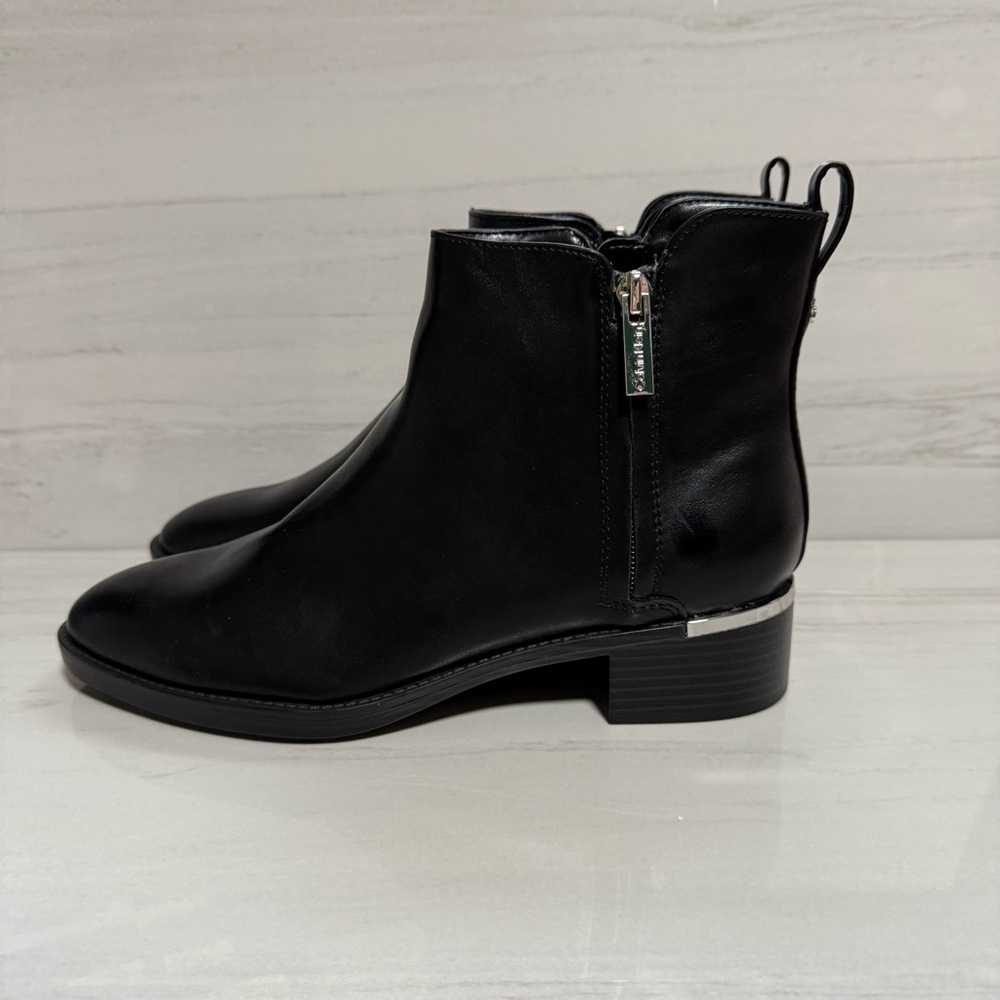Calvin Klein Deneice Black Ankle Side Zip Booties Minimalist Corporate Office 8 - Picture 3 of 11